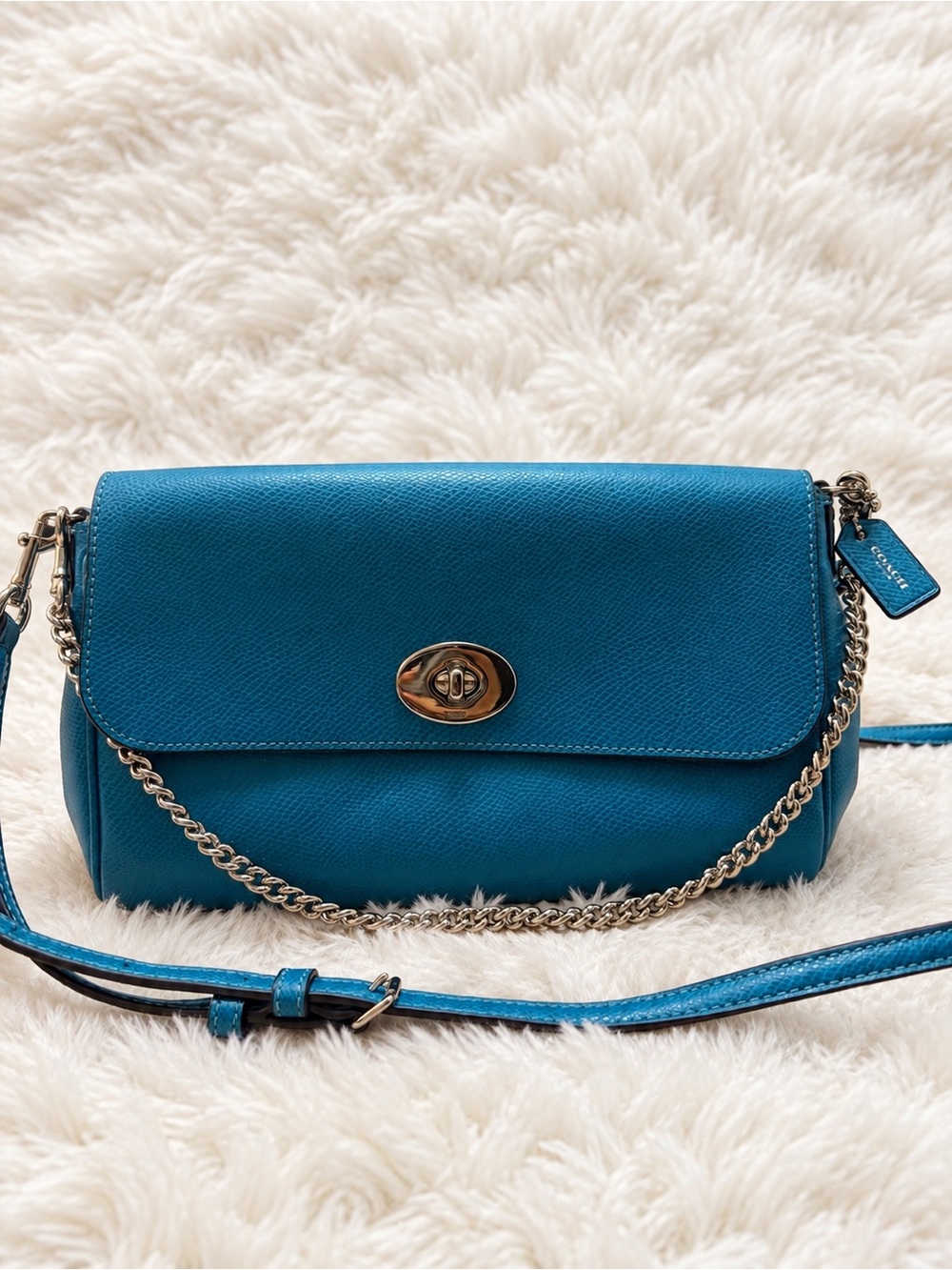 Coach Blue Leather Turnlock Crossbody with Chain Strap